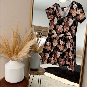 Forever 21 Black and Pink Floral Mini Skater Dress